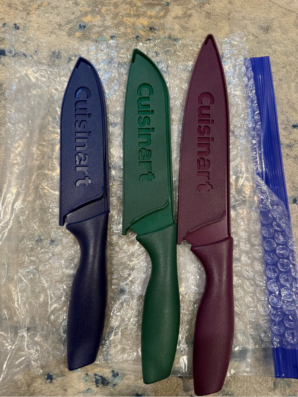 Cuisinart 3-Piece Color Kitchen Knife Set with Blade Covers Chef Santoku Serrate